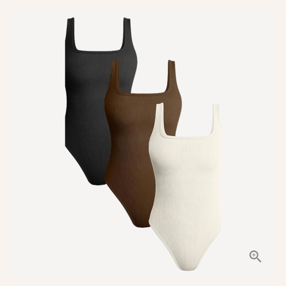 Set of Three Ribbed Bodysuits - Black, Brown, Cream Small NWOT